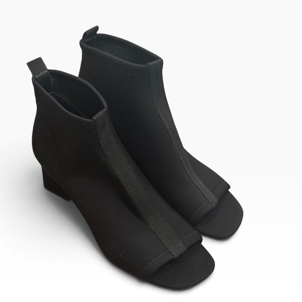 Donald Pliner Womens Black Stretch Fabric Open Toe Block Heel Booties 8.5M